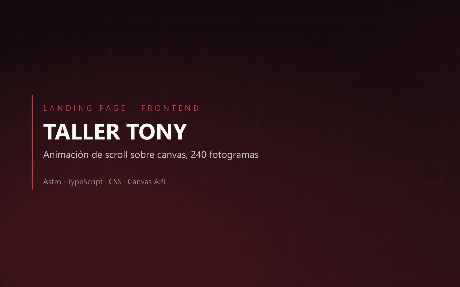 Portada de la landing page de Taller Tony con el hero a pantalla completa y el nombre del taller sobre una fila de vehículos